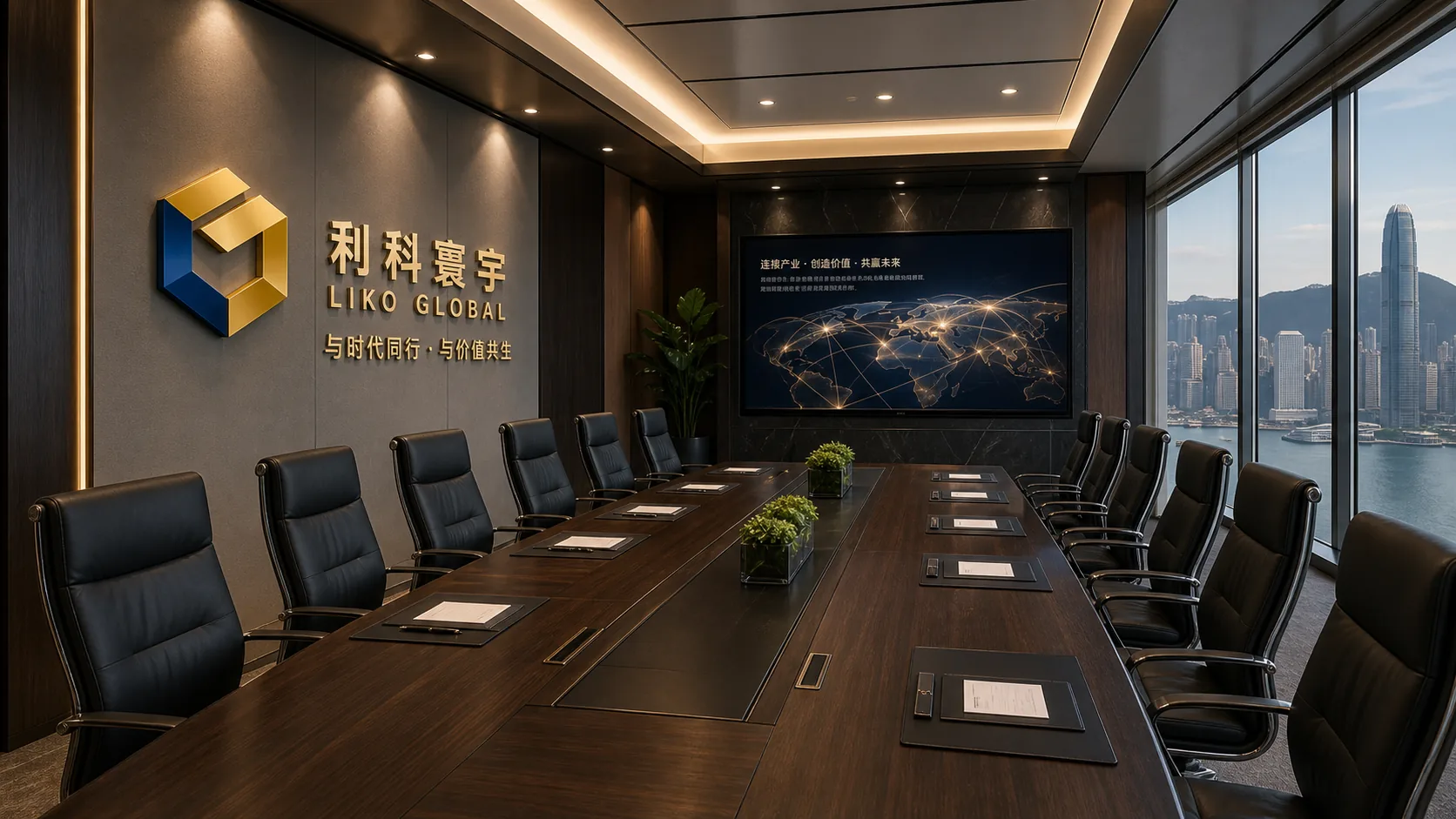 临港城市景观中的企业董事会议室